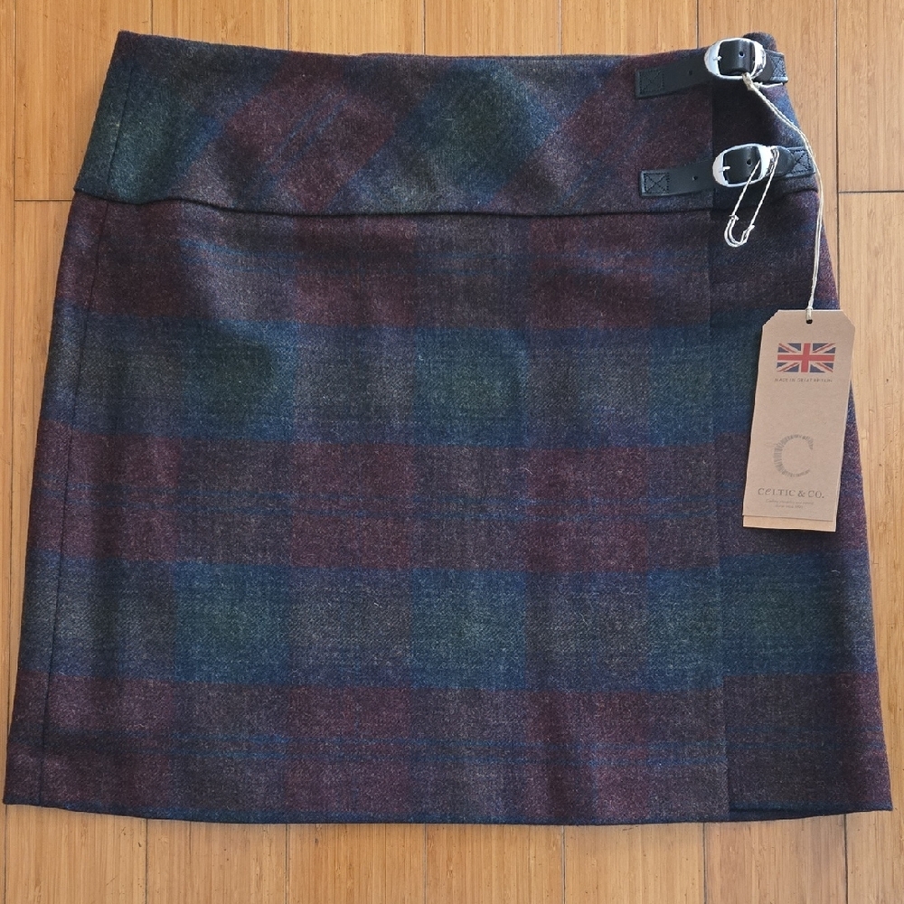Celtic & Co. Women's Plaid Wool Skirt - Blue and Brown